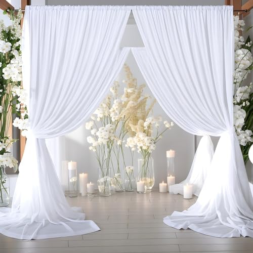 30ft x 10ft Wrinkle Free White Backdrop Curtains for Parties Wedding, 6 Panels 5x10ft Silky Soft Polyester Photo Backdrop Drapes for Party Birthday Baby Shower Photography Cloth Background - Image 2
