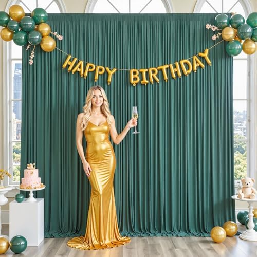 10ft x 7ft Hunter Green Backdrop Curtain for Parties Dark Green Wrinkle Free Backdrop Drapes Panels for Baby Shower Birthday Party Photo Photography Polyester Fabric Background Decoration by Suppromo