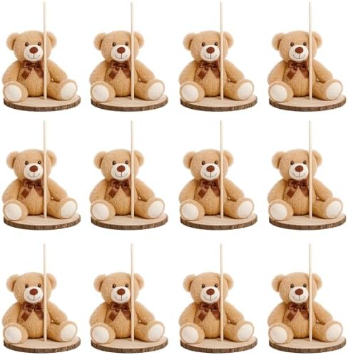 Canlierr 12 Set Bear Centerpieces Khaki, 23-26in Wooden Rounds with Stick by Canlierr