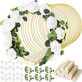 Yinder 15 Pcs Metal Floral Gold Hoop Centerpiece with Stand,10 Inch,White by Yinder