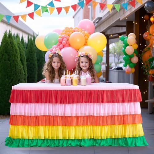 Rainbow Table Skirt Colorful Tutu Tablecloth for 14ft Rectangle Table Birthday Uincorn Indian Party Christmas Decoration - Image 5