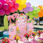 Chunful 3 Pcs Splish Splash Birthday Party Decorations Summer Pool Backdrop Arch Cover Cute Happy Birthday Party Decorations for Swimming Pool Photo Background Decor 6 ft/5 ft/4 ft(Pink-Green) - Image 2
