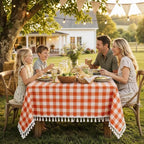 Orange Gingham Tablecloth Rectangle, Cotton Linen Checkered, 55x120 Inch - Image 5