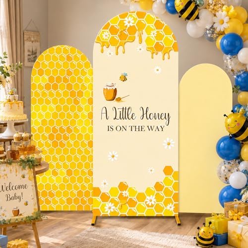 3PCS Baby Shower Arch Backdrop Covers A Little Honey is on the Way Happy Bee Days Decoration Honey Bees Baby Shower Decor for Gender Reveal Party Photo Background Supplies 4ft 5ft 6ft - Image 5