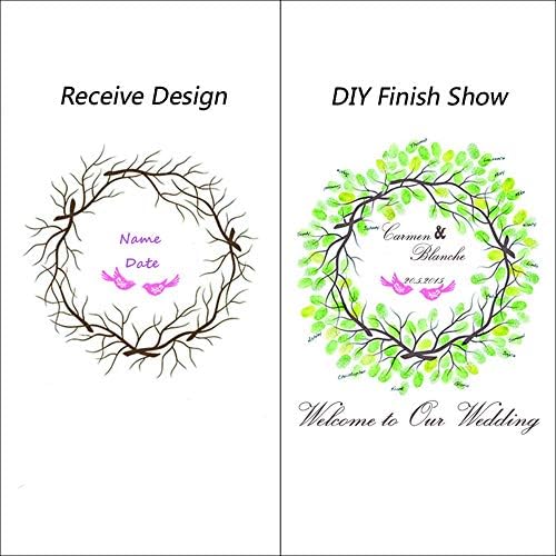 DIY Fingerprint Signature Sign in Book Customized Lovebirds Branches Wedding Guest Book Alternatives with Ink Pad for Wedding Party Decorations-60x80cm - Image 3