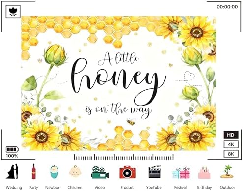 Trykid 12x8ft Sunflower Baby Shower Photography Backdrop A Little Honey is on The Way Honeycomb Yellow Floral Background Gender Reveal Party Decoration Photoshoot Studio Props Fabric - Image 3