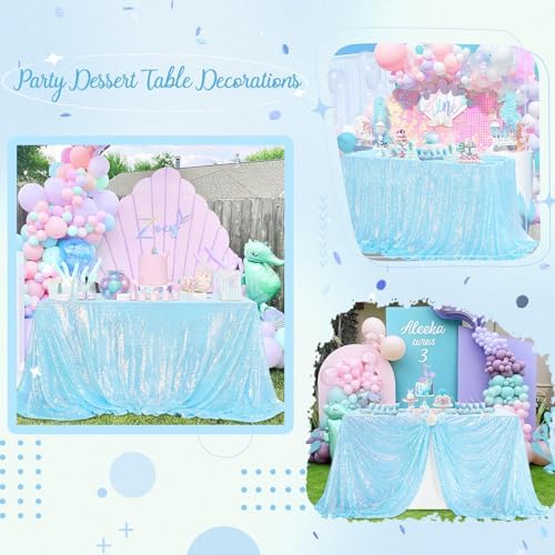 SoarDream Mermaid Blue Sequin Tablecloth 90"x132" Baby Shower Table Cloth - Image 5