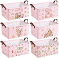 CHENGU 6 Pack Christmas Storage Basket Pink Collapsible Christmas Basket for Gifts Gingerbread Man Holiday Decor Large Gingerbread House Bin Foldable Xmas Tree Box with Handle for Bedroom Office Home by CHENGU