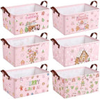 CHENGU 6 Pack Christmas Storage Basket Pink Collapsible Christmas Basket for Gifts Gingerbread Man Holiday Decor Large Gingerbread House Bin Foldable Xmas Tree Box with Handle for Bedroom Office Home by CHENGU