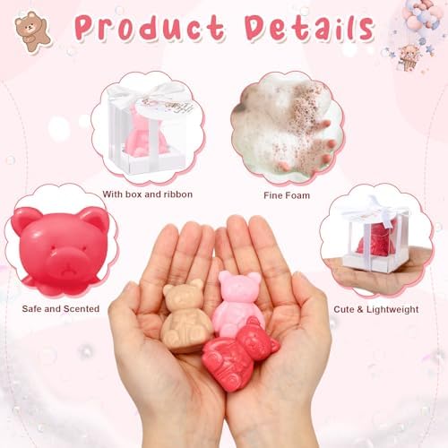 Geosar 36 Pack Bear Soap Shower Favors Thank You Tag Box,Light Brown Pink - Image 3