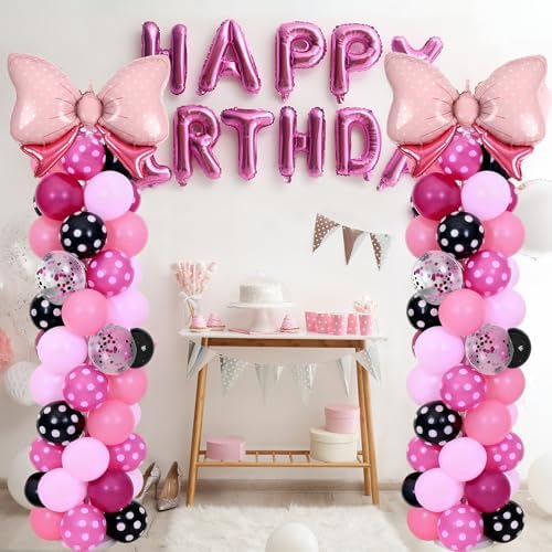 2 Set Adjustable Mouse Theme Birthday Balloon Column Stand Kit Polka Dot Pink Black White Balloons Arch Garland for Christmas Baby Shower Girl Birthday Party Decorations Supplies - Image 4