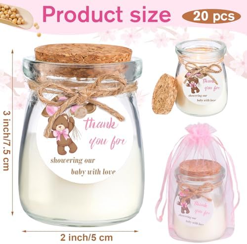 Threlaco 20 Pcs Bear Baby Shower Favor Candle Glass Jar - Image 2