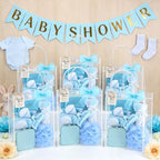 98 PCS Baby Shower Prizes for Game Winners, Pink Spa Party Favors Gifts with Sleep Masks Jewelry Box Scrunchies Claw Clips Powder Puff Gift Bags and Thank You Cards for Guests Bridal Shower (Blue) - Image 4