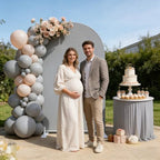 Double-Sided Arch Frame Fabric Cover Beige White Ripples Arched Panel Stand Cover for Wedding Birthday Baby Shower Parties Decoration (Grey-HP813,3X6.5ft) - Image 2