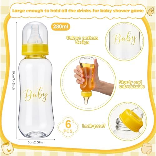 6 Sets Bottle Chug Baby Shower Games Juegos Para Plastic Baby Bottles Bibs Disposable Diapers Gender Reveal Games Baby Changing Diaper Race Game Decoration (Yellow) - Image 2