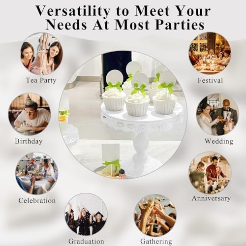 Set of 9 Cake Stands Metal Cupcake Stand Set Multiple Styles Candy Fruit Display Tower Dessert Plate Cake Serving Tray for Birthday Party Wedding Anniversary Baby Shower Engagement (White) - Image 4
