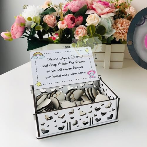 Elephant Baby Shower Guest Book Alternative Drop Box Frame Wood Girl Pink - Image 4