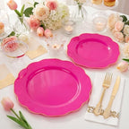 NOCCUR 175PCS Hot Pink Plastic Plates with Gold Disposable Silverware - Include 50 Hot Pink Plates,25 Knives,25 Forks,25 Spoons,25 Cups and 25 Napkins - Ideal for Party/Wedding/Banquet - Image 6