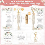 Ecation Boho Baby Shower Favors for Guests Flower Macrame Keychains Bulk Floral Crochet Tassel Key Rings Thank You Cards Gift - Image 3