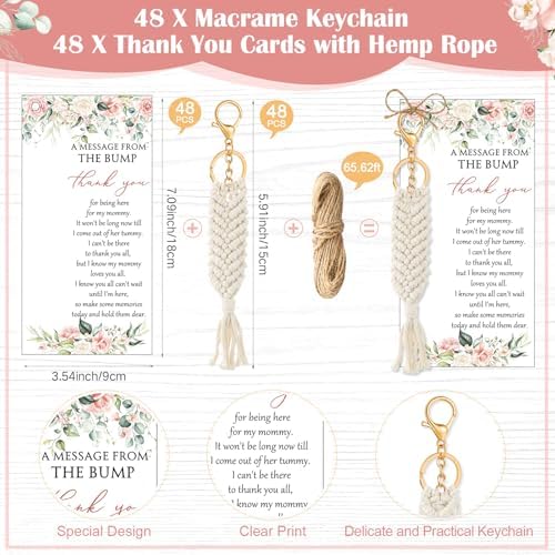 Ecation Boho Baby Shower Favors for Guests Flower Macrame Keychains Bulk Floral Crochet Tassel Key Rings Thank You Cards Gift - Image 3