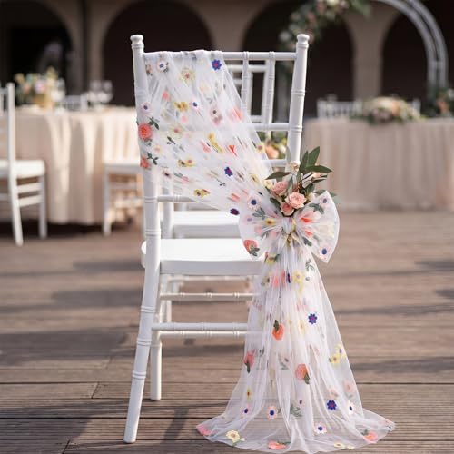 Moukeren 16 Packs Chair Sashes Wedding Decorations 8ft Colorful Floral - Image 5