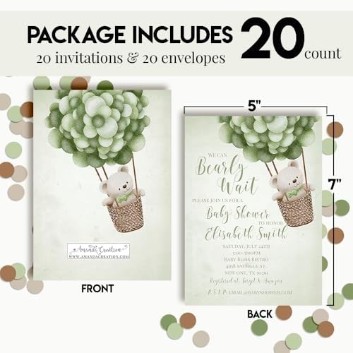 Amanda Creation Teddy Bear Baby Shower Invitations, 20 Personalized 5x7 Green Teddy Bear Baby Shower Invitations with Envelopes, Sage Design - Image 4