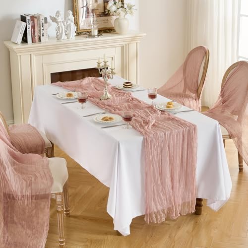 Fanami 6 Pack Cheesecloth Table Runner -10FT Dusty Pink Boho Gauze Cheese Cloth Table Runner 120 Inches Long Rustic Sheer Fabric Centerpieces for Wedding Birthday Party Bridal Baby Shower Decorations - Image 5
