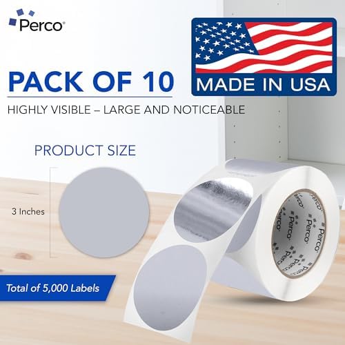 Perco Metallic Silver Perforated Round Circle Dot Sticker 3-Inch Labels — 10 Rolls, 5,000 Stickers - Asset Tags, Tech Labels & Modern Product Identification - Made in USA - Image 2
