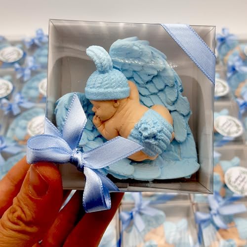 Baby Shower Favor, Set of Stone Angel with Wing Baby Favor Magnet, Pink white Blue Baby Favor Boy with Thank You Tags, Favor, Magnets, Gender Reveal (Blue, Set of 20) - Image 7