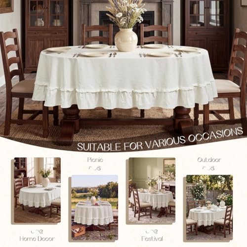 Romanstile Ruffled Oval Tablecloth, White, 60 x 84 Inch - Image 6