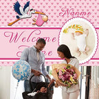 Custom Welcome Home Baby Girl Garden Flag Baby Shower Birth Announcement Family Party Newborn Gender Reveal Lawn Yard Sign Pink Stork Outdoor Decoration Burlap Banner 12.5 x 18 Inch (Pink-Baby Girl)(6x9ft) - Image 5