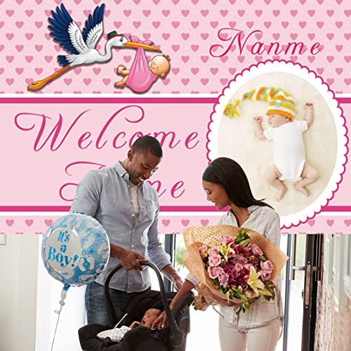 Custom Welcome Home Baby Girl Garden Flag Baby Shower Birth Announcement Family Party Newborn Gender Reveal Lawn Yard Sign Pink Stork Outdoor Decoration Burlap Banner 12.5 x 18 Inch (Pink-Baby Girl)(6x9ft) - Image 5
