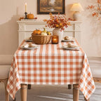 Fall Gingham Tablecloth Rectangle Cotton Linen Style, Thanksgiving Checkered Table Cloth, Autumn Washable Wrinkle Free Plaid Table Cover for Dinner, Holiday, Party Orange 60x120 - Image 6
