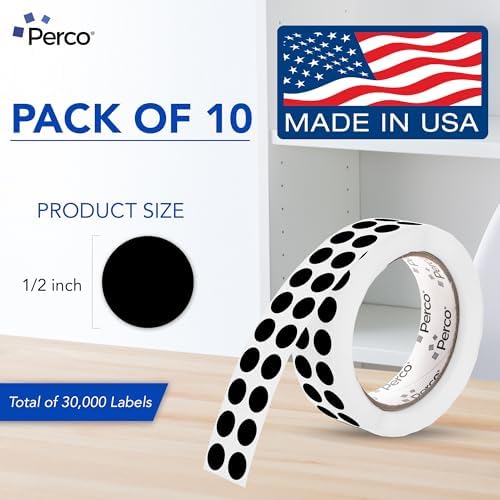 Perco Black Perforated Round Circle Dot Sticker 1/2-Inch Labels — 10 Rolls, 30,000 Stickers—Scrapbooks, Invitations for Cover-Up, Tiny Marking & Minimalist Coding, Strong Adhesive—Made in USA - Image 2