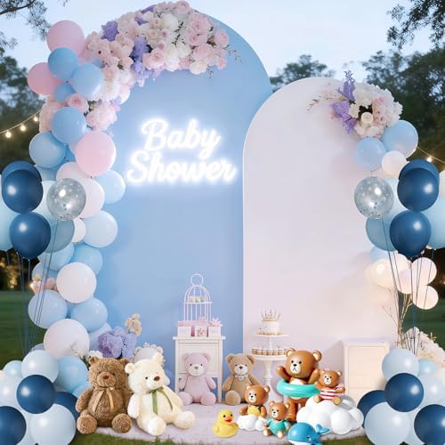 White Blue Arch Backdrop Cover Set of 2 (6FT/7.2FT) Arch Cover Spandex Party Wedding Arch Stand Covers for Baby Shower Bridal Shower Photo Birthday Spandex Baby Balloon Arch Covers Stretchy Backdrop - Image 5