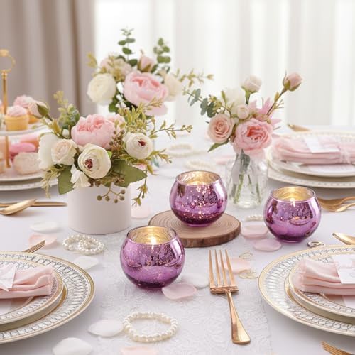 24 Pcs Purple Votive Candle Holders for Wedding Decor, Purple Mercury Glass Candle Holders for Table Centerpieces, Tea Light Holder for Wedding Bridal Shower Party Supplies - Image 3