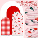 FYSUIMU 3 Pcs Cherry Arch Backdrop Covers Pink Red Plaid Stretchy Spandex Arch Stand Fabric Cover for Wedding Birthday Baby Shower Gender Reveal Party Decoration (4ft/5ft/6ft) - Image 3