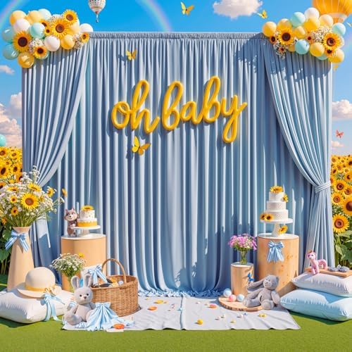 40 ft x 10 ft Wrinkle Free Dusty Blue Backdrop Curtain for Parties, 8 Panels 10ft Polyester Dusty Blue Photo Backdrop Drapes for Graduation Birthday Wedding Party Stage Curtains - Image 3