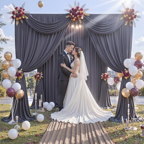 50 ft x 10 ft Wrinkle Free Charcoal Backdrop Curtain for Parties, Dark Grey Polyester Photo Backdrop Drapes for Baby Shower Wedding Engagement Birthday Party Backdrop Stand, 10 Panels 5ft x 10ft - Image 3