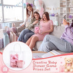 42Pcs Baby Shower Prizes for Game Winners, Baby Shower Guests Favor Set with Scrunchies Ceramic Mug Hair Claw Mirror Pen A6 Notebook Gift Bag for Wedding Bridal Showers Favor (Pink) - Image 6