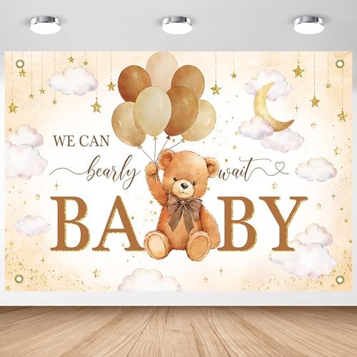 Avezano We Can Bearly Wait Banner Bear Baby Shower Decorations Bear Baby Shower Backdrop Teddy Bear Baby Shower Banner for Boys Girls (Brown, 8 x 6 ft) by AVEZANO