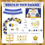122 PCs Royal Prince Baby Shower Decorations for Boy, Fiesec A Little Prince Is On The Way Its Royal Baby Shower Backdrop Balloon Garland Banner Cake Cupcake Topper Crown Star Blue White Gold - Image 2