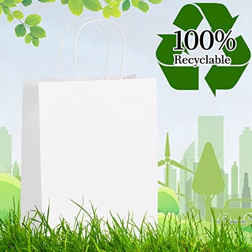 Eupako 10x5x13 White Paper Bags 100 Pack, Kraft Gift Bags with Handles - Image 3
