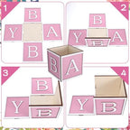 4PCS Baby Shower Centerpieces for Tables - 6 Inch Pink Wooden Boxes with 3D - Image 3