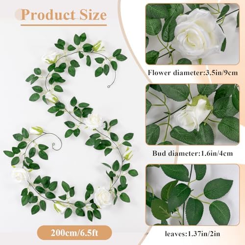 U'Artlines 3 Pack Artificial White Rose Garlands Flower Vines 19.5 ft - Image 4