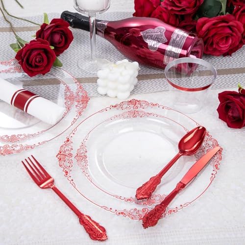 Hioasis 175 Pcs Clear Red Plates for Party - Image 6