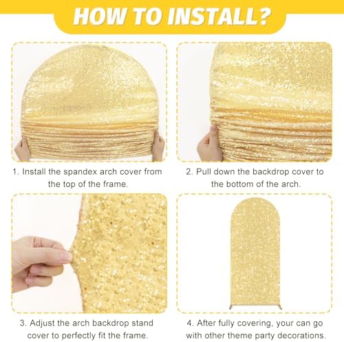 MODFUNS Gold Arch Cover Payette Sequin Arch Cover 6.6ft Spandex Arch Covers 2-Sided Use Arch Stand Covers Vintage Metallic Covers for Arch Stand Fitted Arch Covering for Wedding Reception Party Decor - Image 6