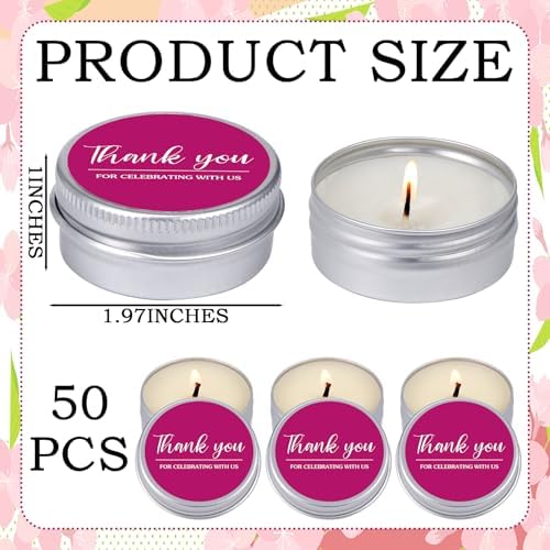 MTLEE 50 Pcs Fuchsia Hot Pink Thank You Candles Baby Shower Wedding Favors - Image 5