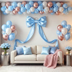 Crowye 13 Pcs Large Pink Bow Decor Set for Party Wedding, Blue, Satin - Image 5