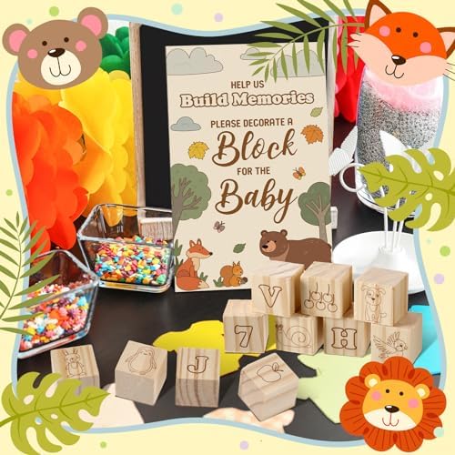 Watersay 53 Pcs Baby Shower Games Wooden ABC Letter Blocks DIY Kit, Animal - Image 6